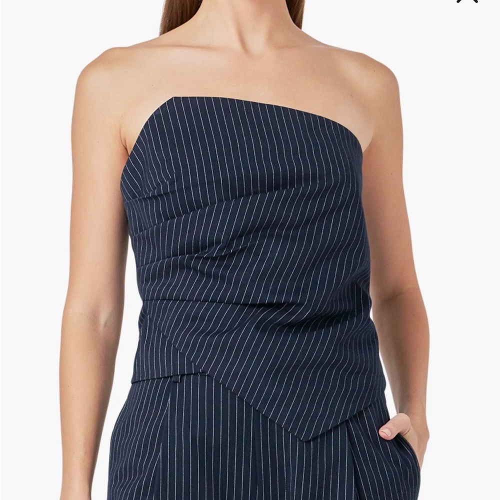 Endless Rose Navy Pinstripe Strapless Top